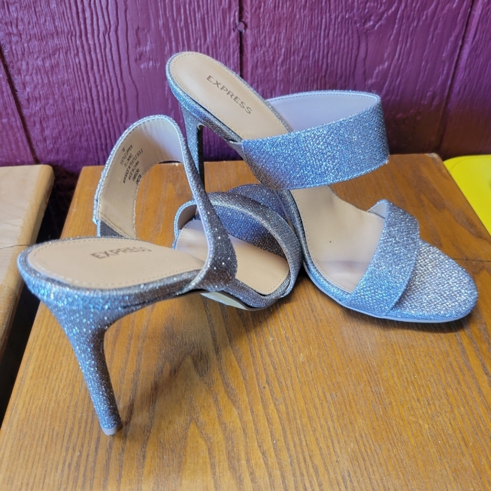 Express Silver Glitter Women's Sandals Will Fit Perfect Size 9 Or 9.5